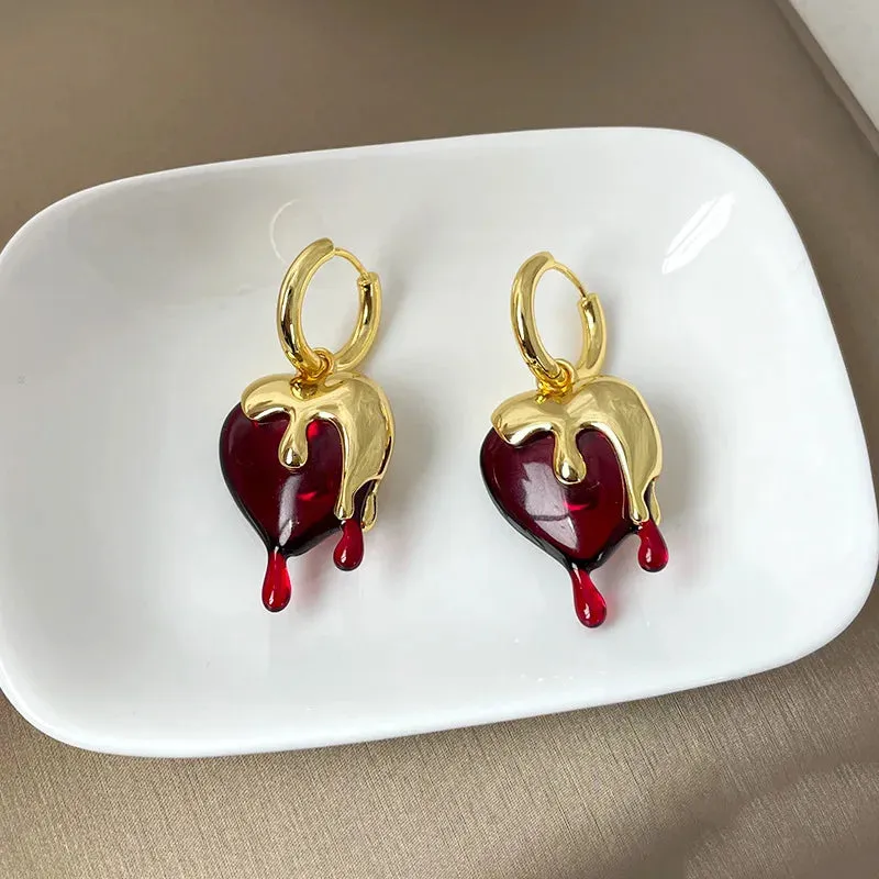 VAIGE Radiant Red Resin & Gold Geometric Heart Drop Earrings