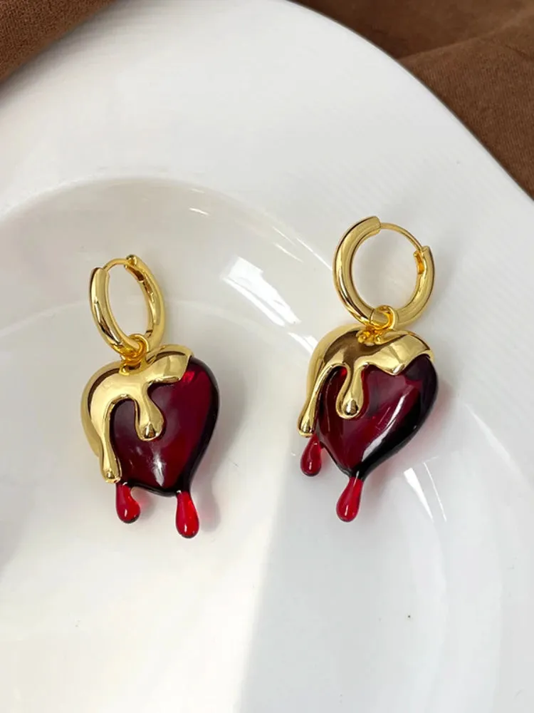 VAIGE Radiant Red Resin & Gold Geometric Heart Drop Earrings