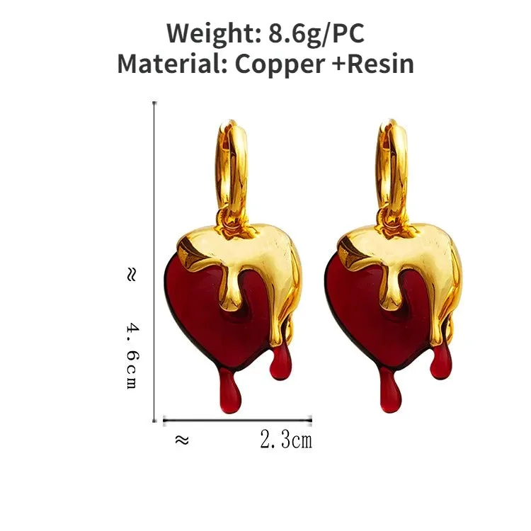 VAIGE Radiant Red Resin & Gold Geometric Heart Drop Earrings