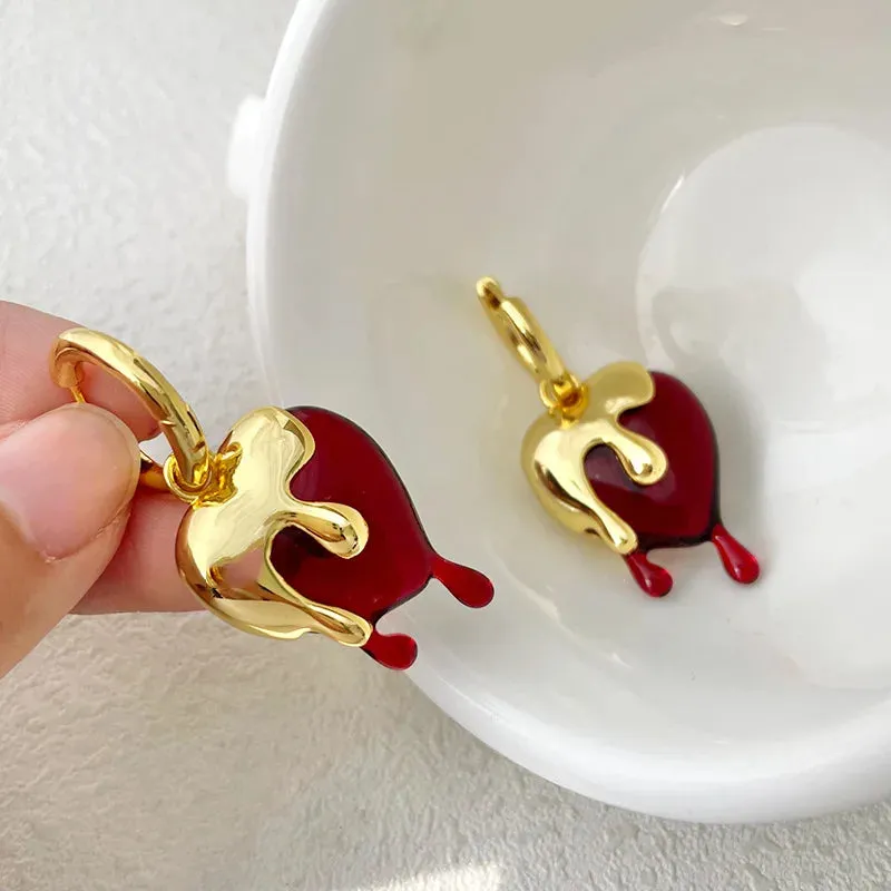 VAIGE Radiant Red Resin & Gold Geometric Heart Drop Earrings