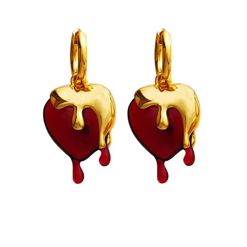 VAIGE Radiant Red Resin & Gold Geometric Heart Drop Earrings