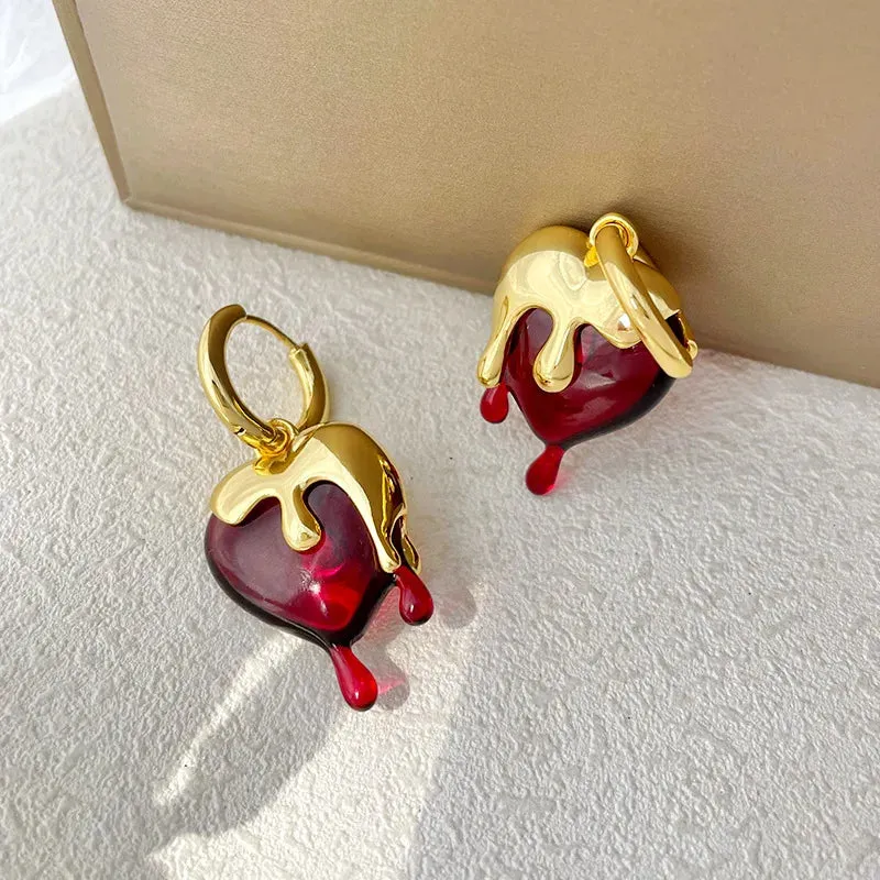 VAIGE Radiant Red Resin & Gold Geometric Heart Drop Earrings