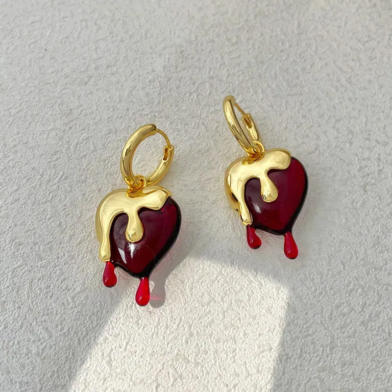 VAIGE Radiant Red Resin & Gold Geometric Heart Drop Earrings
