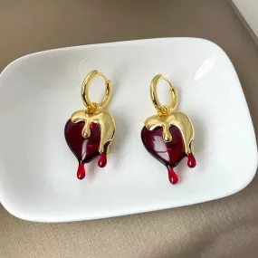 VAIGE Radiant Red Resin & Gold Geometric Heart Drop Earrings