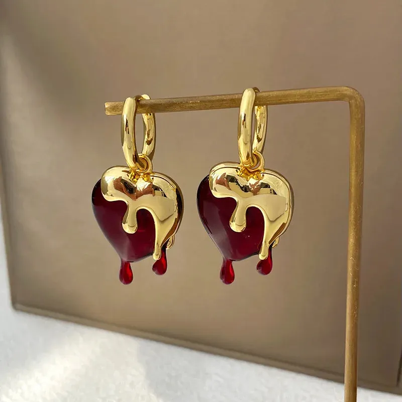 VAIGE Radiant Red Resin & Gold Geometric Heart Drop Earrings