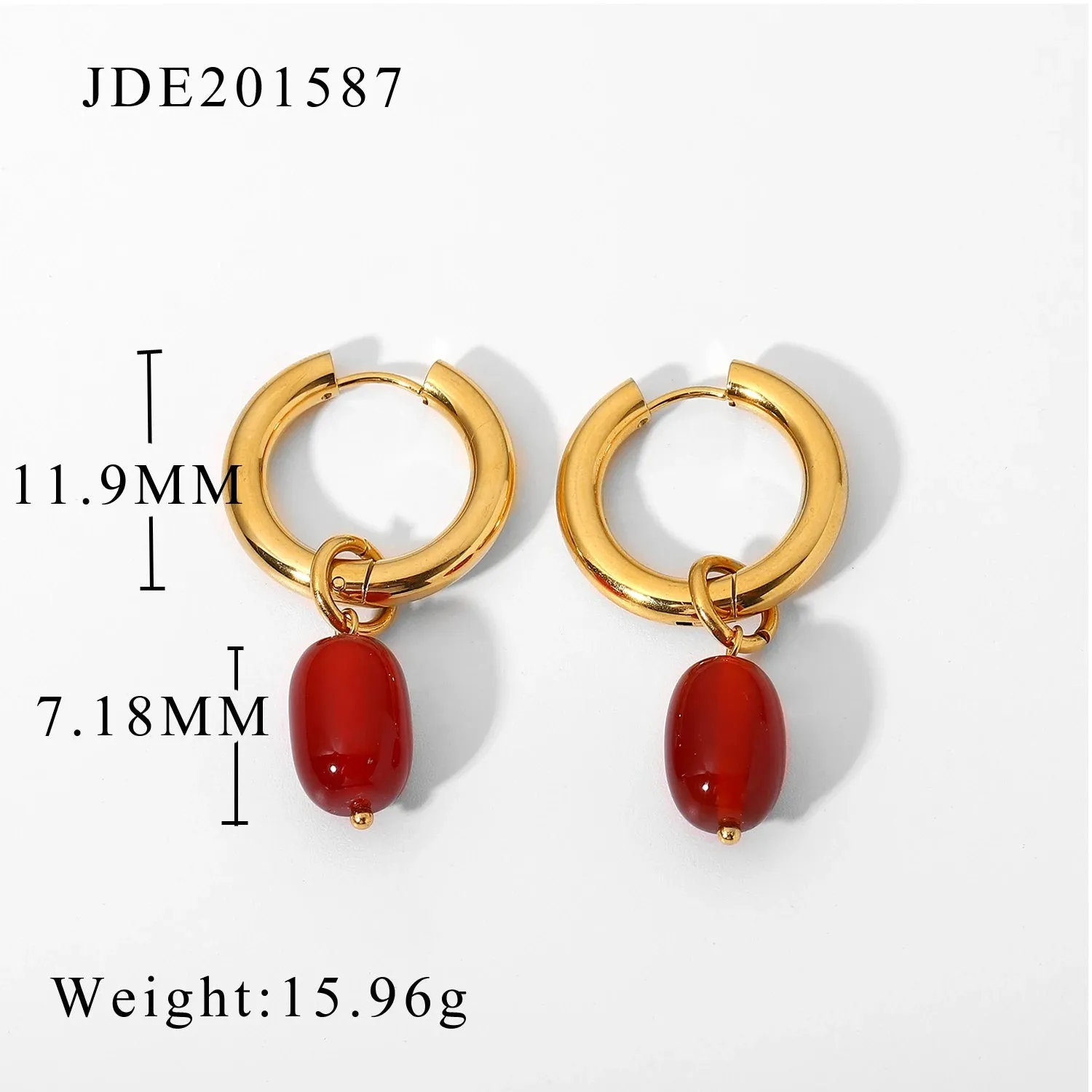 VAIGE Tarnish-Resistant Stainless Steel Geometric Hoop Earrings with Natural Carenlian Crystal and Onyx, 20mm x 15mm
