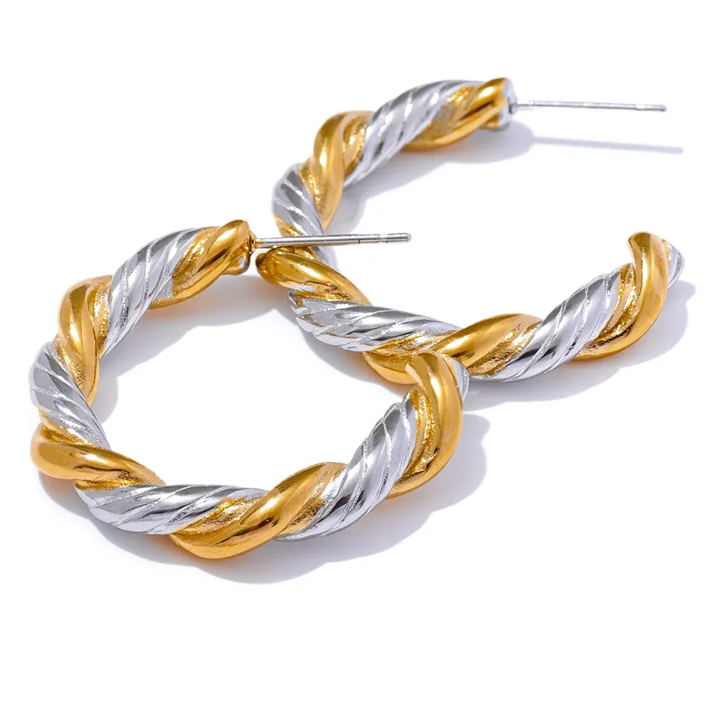 VAIGE Twisted C-Shape Stainless Steel Huggie Earrings - Hypoallergenic Geometric Charm, Waterproof Fashion Jewelry