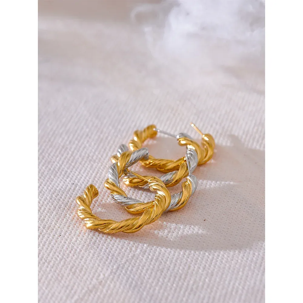 VAIGE Twisted C-Shape Stainless Steel Huggie Earrings - Hypoallergenic Geometric Charm, Waterproof Fashion Jewelry