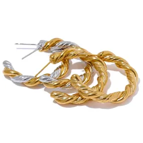 VAIGE Twisted C-Shape Stainless Steel Huggie Earrings - Hypoallergenic Geometric Charm, Waterproof Fashion Jewelry