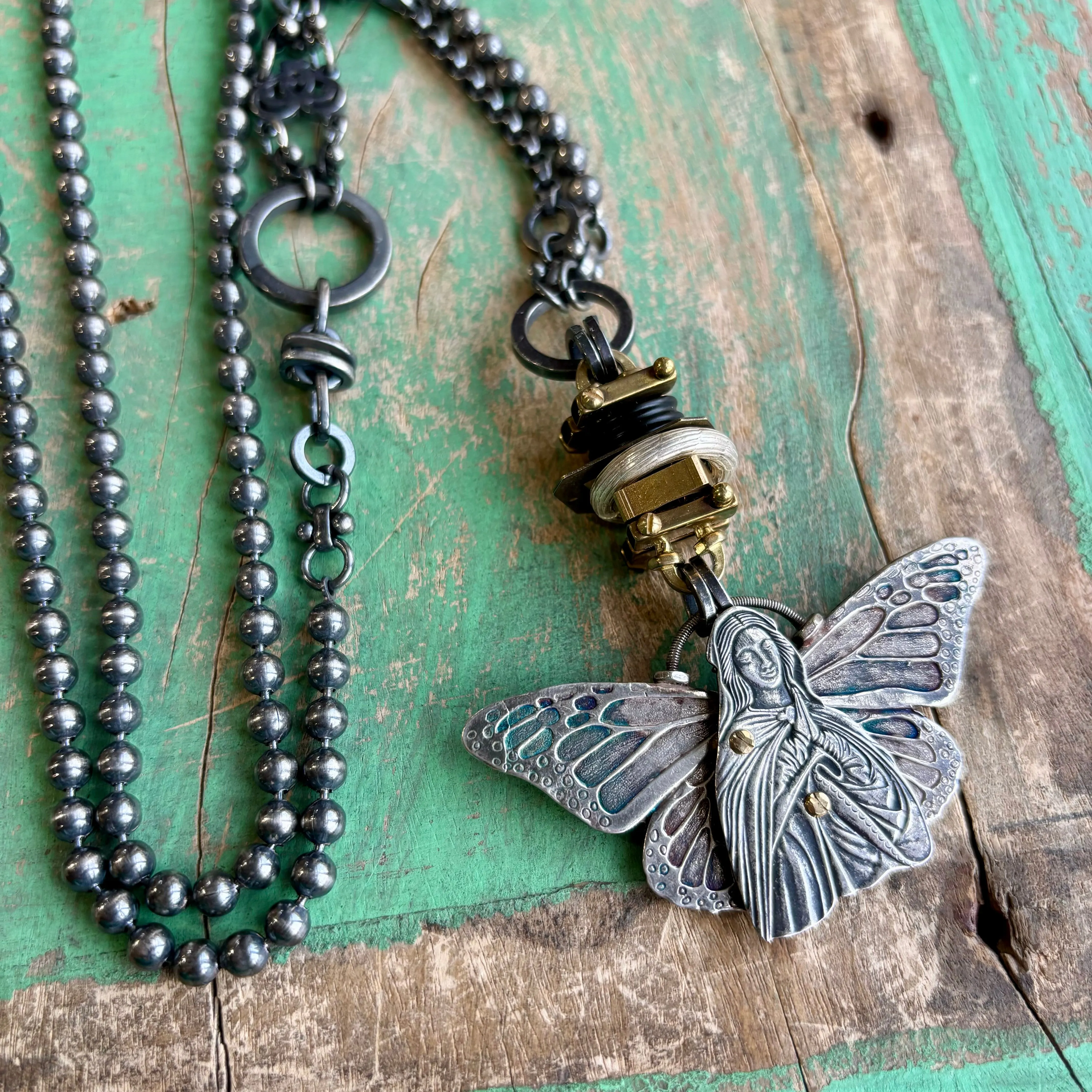 Virgin Mary Butterfly Necklace